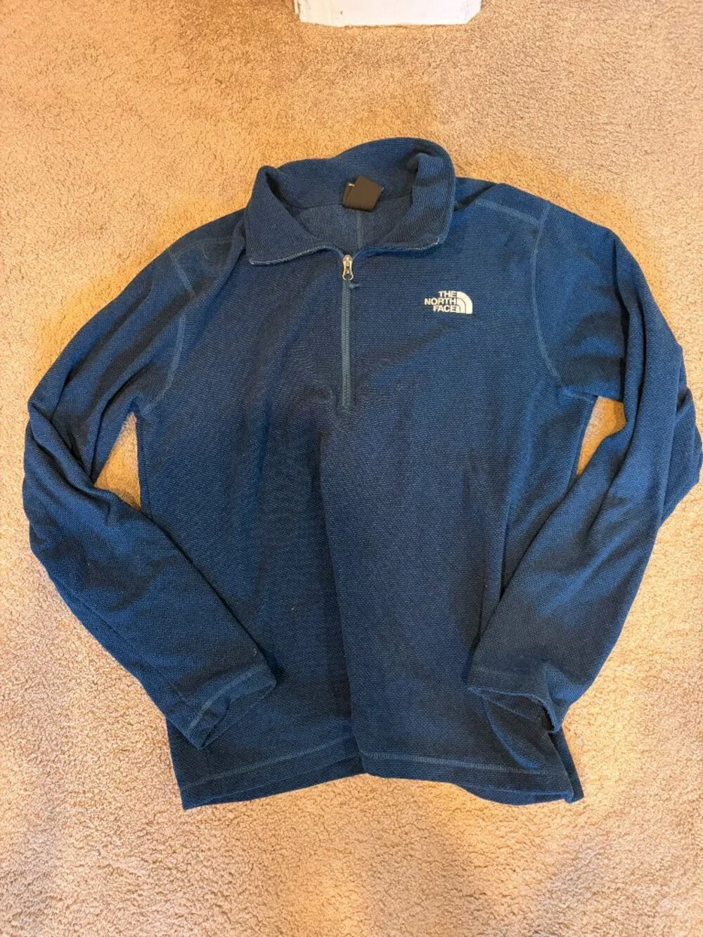 The North Face Mens Navy Blue Textured Fleece Quarter Zip Pullover Large